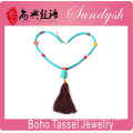 Boho Chic bijoux fait à la main Turquoise perle Bouddha Tassel collier signe de paix collier